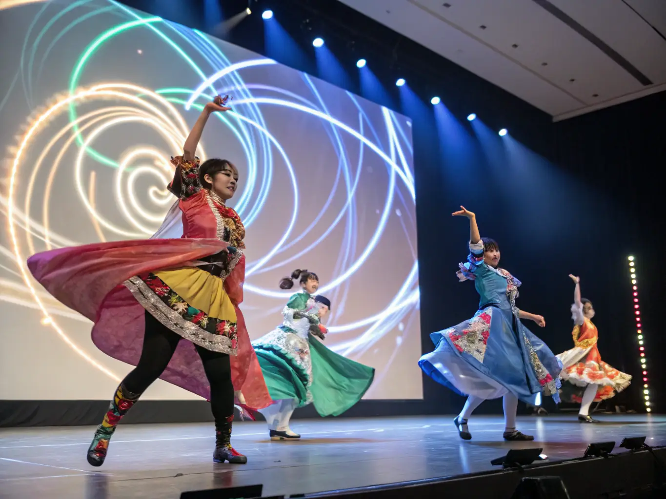 A dynamic image of a group of people actively involved in a dance or theater performance at ASSOCIATION FAMILIALE EVASION, highlighting the energy and excitement of live performances.