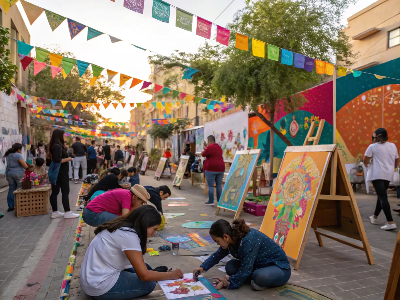 A heartwarming photo of families participating in a cultural festival organized by ASSOCIATION FAMILIALE EVASION, emphasizing the organization's commitment to cultural diversity and community bonding.